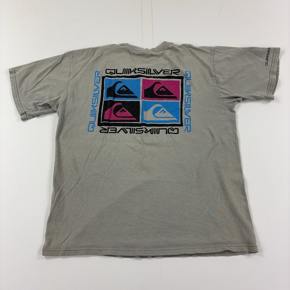 Vintage Quiksilver Shirt Mens S Gray Surf Logo Graphic Tee Double Sided Back